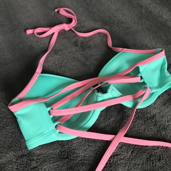 Aeries Pink & Teal Green Bikini Top 32B - Picture 7 of 9